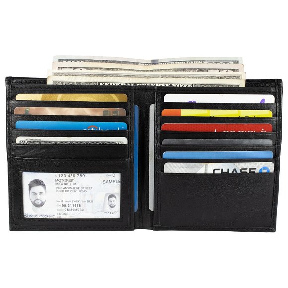 Men Lambskin Leather Long Wallet with Multi Card Holder, Black - Picture 6 of 10